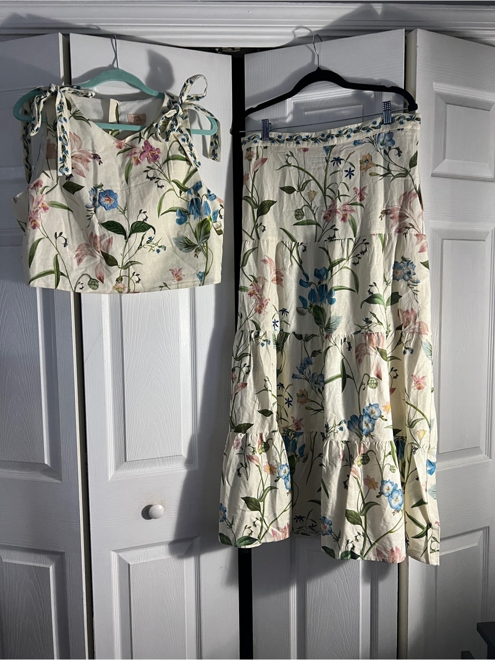 Camila Coelho Cream Floral Tiered Maxi Skirt and Top Set